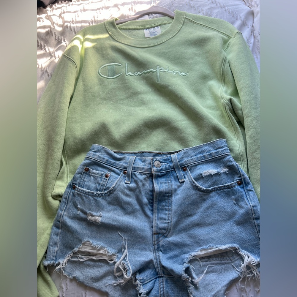 light green champion cropped sweatshirt
